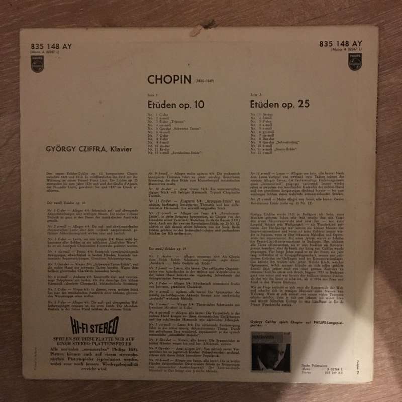 Frédéric Chopin  Gyorgy Cziffra - Etudes - Op 10 Und 25 -  Vinyl LP Record - Opened  - Ve...