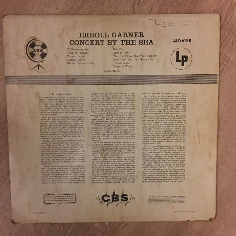 Errol Garner - Concert By The Sea   - Vinyl LP Record (VG-)