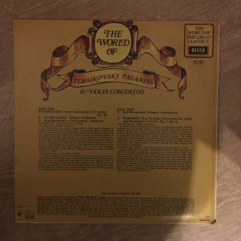 The World Of Tchaikovsky, Paganini - Violin Concertos -  Vinyl LP Record - Opened  - Very-Good+ Q...