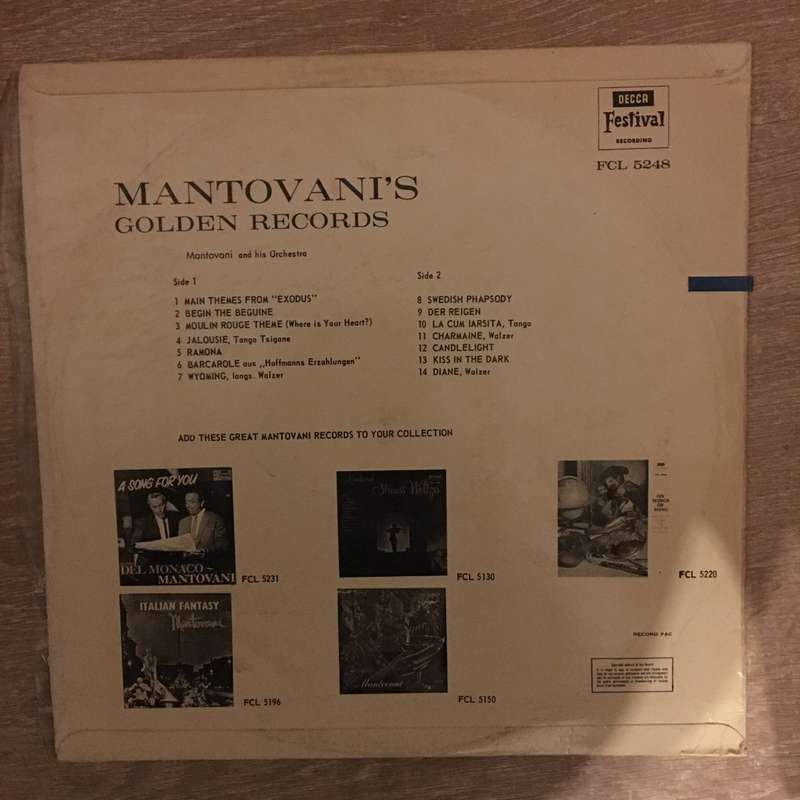 Mantovani's Golden Records - Vinyl LP Record - Opened  - Very-Good+ Quality (VG+)