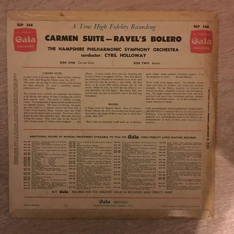 Cyril Holloway - Bizet's Carmen suite and Ravel's Bolero - Vinyl LP Record - Opened  - Very-Good ...