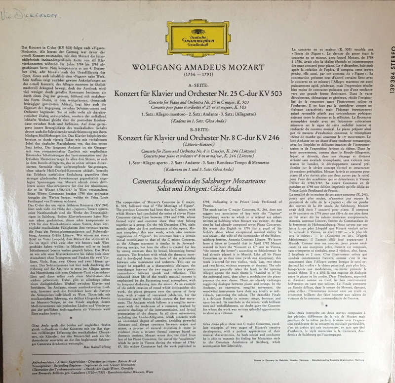 Mozart - Geza Anda  Mozart Piano Concertos - Vinyl LP Record - Good+ Quality (G+)