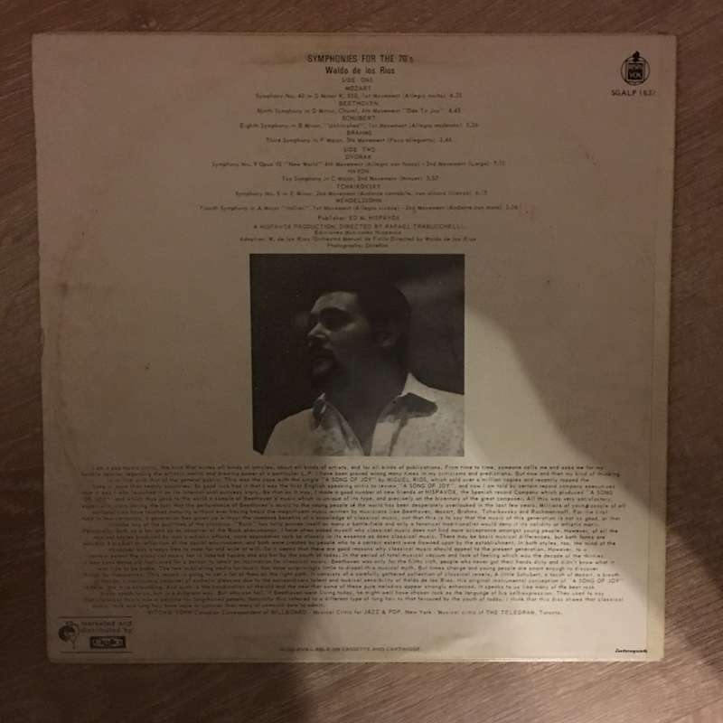 Waldo De Los Rios  Symphonies For The Seventies (70's) - Vinyl  - Vinyl LP Record - Opened ...
