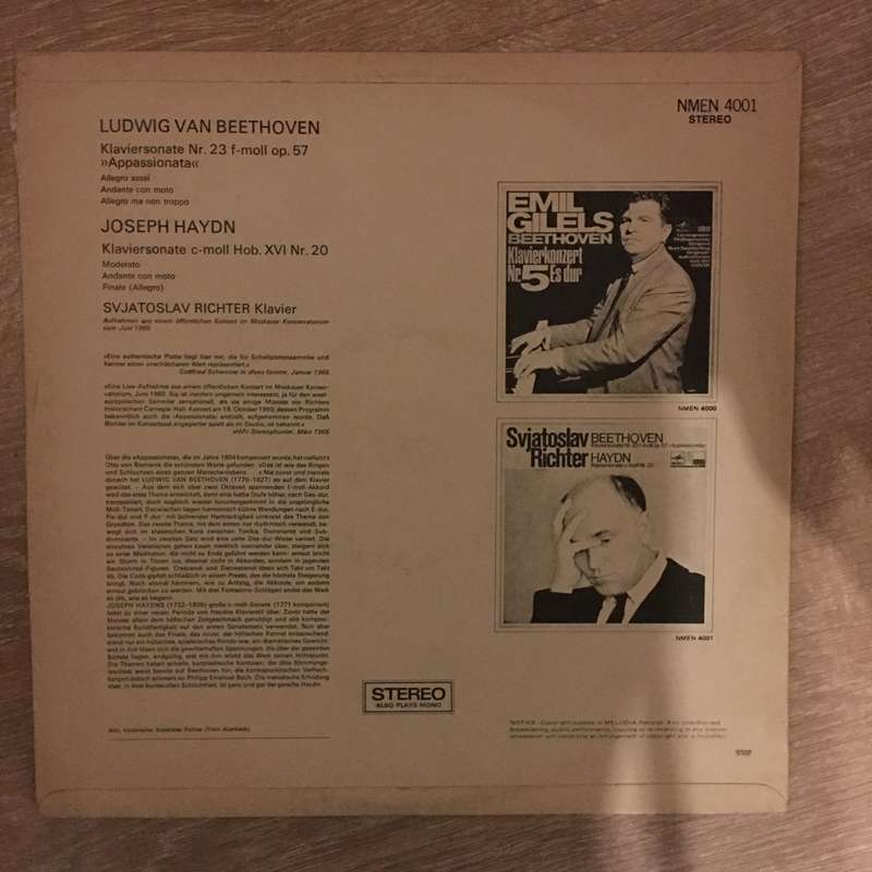 Sviatoslav Richter, Beethoven  Piano Sonatas No. 23 In F Minor -  Vinyl LP Record - Opened ...