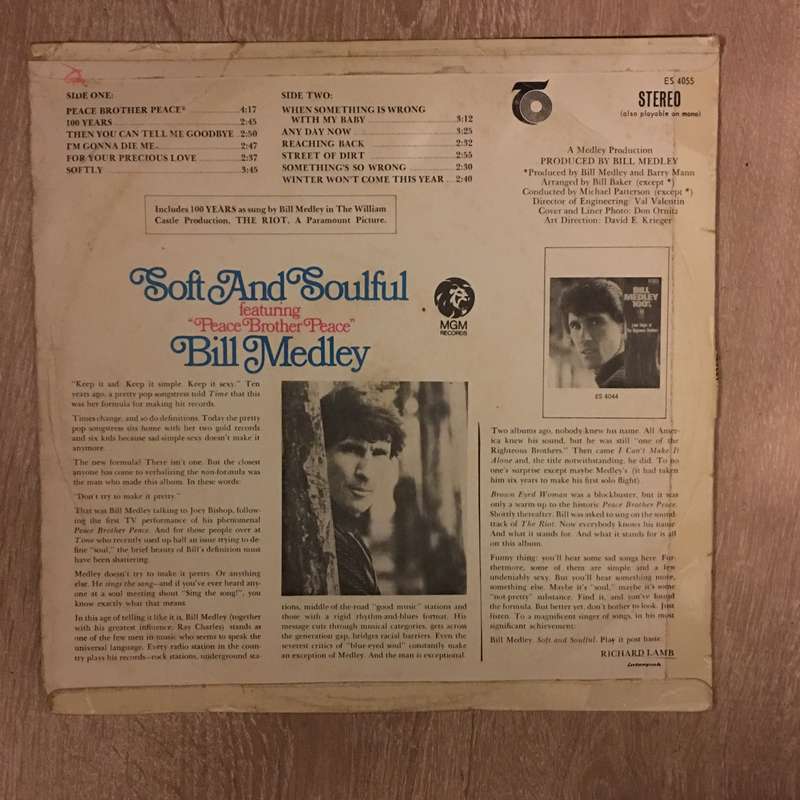Bill Medley  Soft And Soulful - Vinyl LP Record - Opened  - Very-Good Quality (VG)