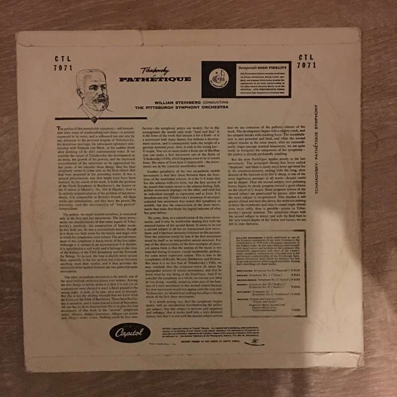 Tchakovsky - Pathetique - William Steinberg - Pittsburgh Symphony Orchestra -  Vinyl LP Record - ...