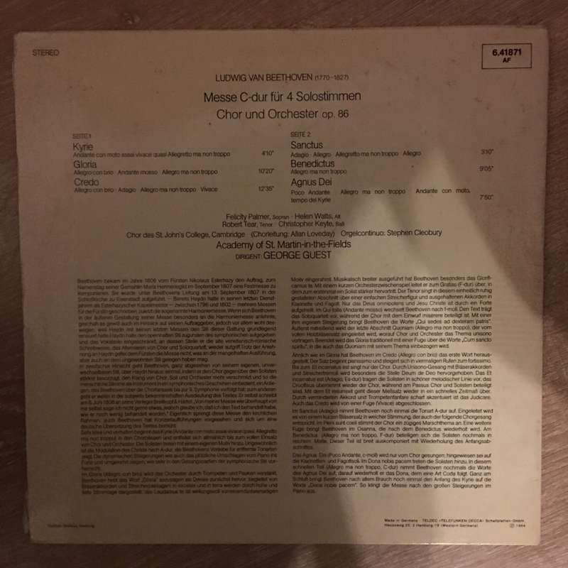 Beethoven/ Academy Of St. Martin-in-the-Fields - Chor des St. John's College, Cambridge, George G...