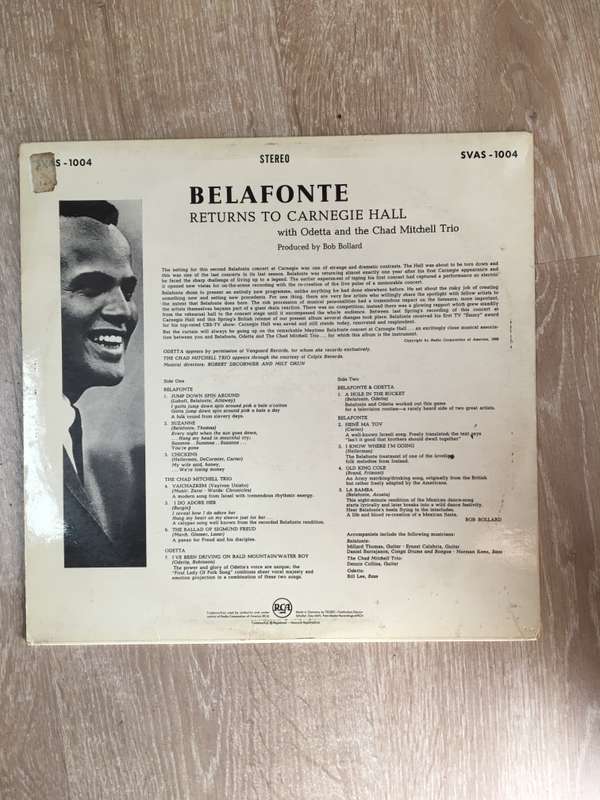 Harry Belafonte  Belafonte Returns To Carnegie Hall - Vinyl LP Record - Opened  - Very-Good...