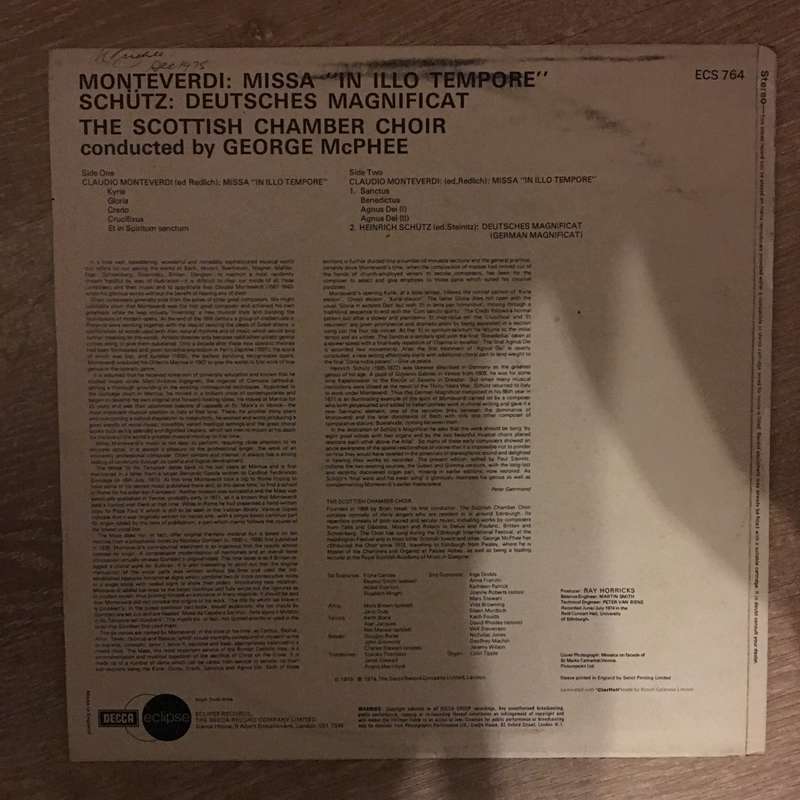 Claudio Monteverdi, Heinrich Schütz, Scottish Chamber Orchestra, George McPhee  Missa "In ...