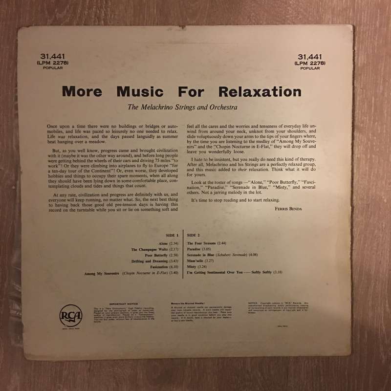 Melachrino Strings And Orchestra  More Music For Relaxation - Vinyl LP Album - Opened  - Ve...