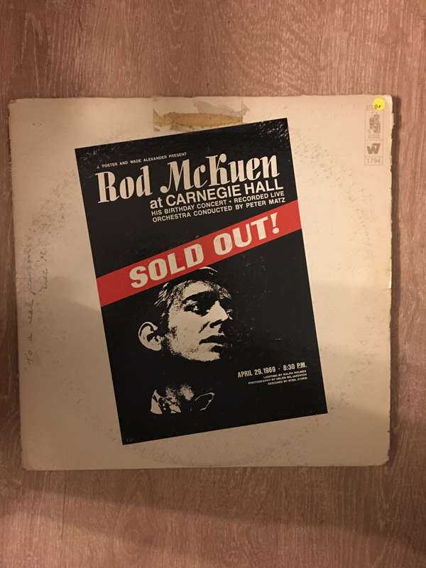 Rod McKuen At Carnegie Hall - Vinyl LP Record - Opened  - Good+ Quality (G+)