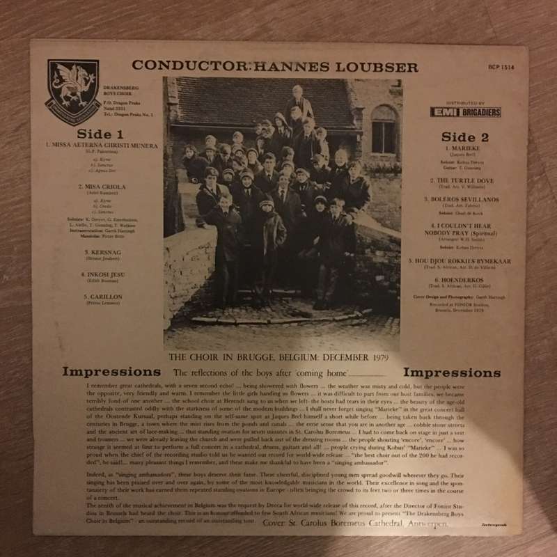 Drakensberg Boys Choir - In Belgium - Vinyl LP Record - Opened  - Very-Good+ Quality (VG+)