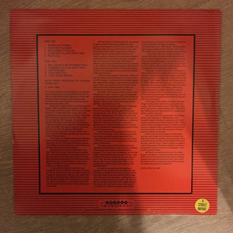 The Yardbirds Featuring Jeff Beck - Vinyl LP Record - Opened  - Very-Good+ Quality (VG+)