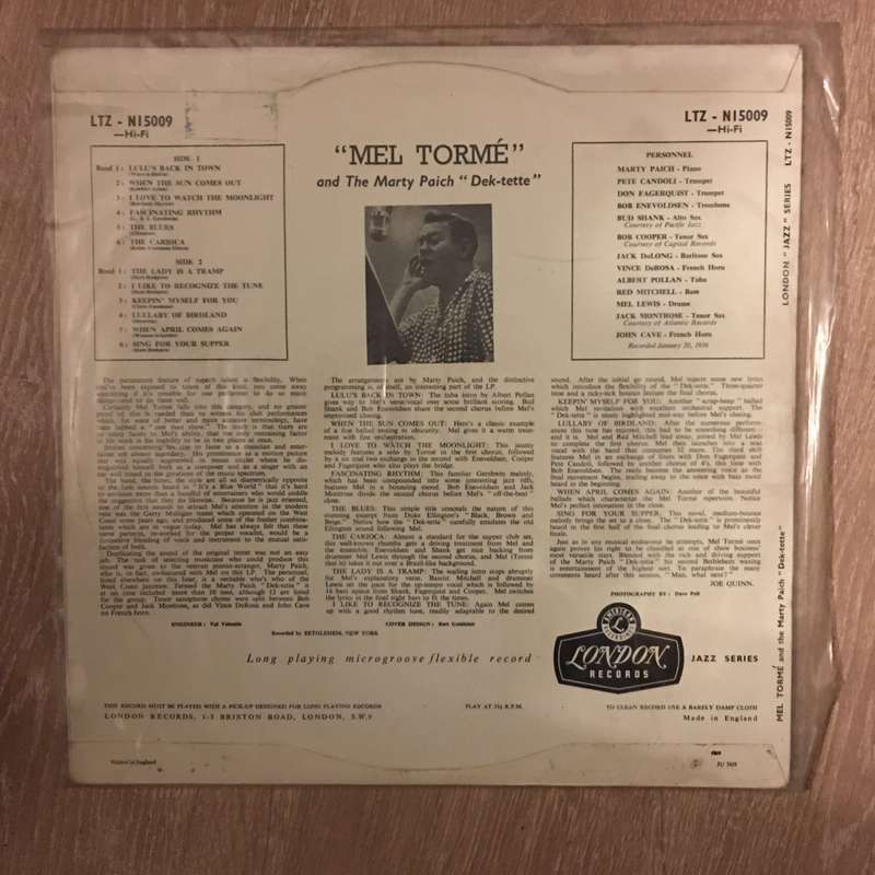 Mel Tormé With The Marty Paich Dek-Tette - Vinyl LP Record - Opened  - Very-Good+ Quality (VG+)