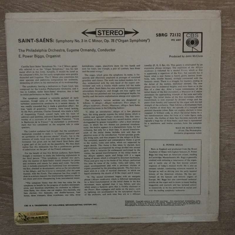 Saint-Saëns / The Philadelphia Orchestra Conducted By Eugene Ormandy, E. Power Biggs  Symp...