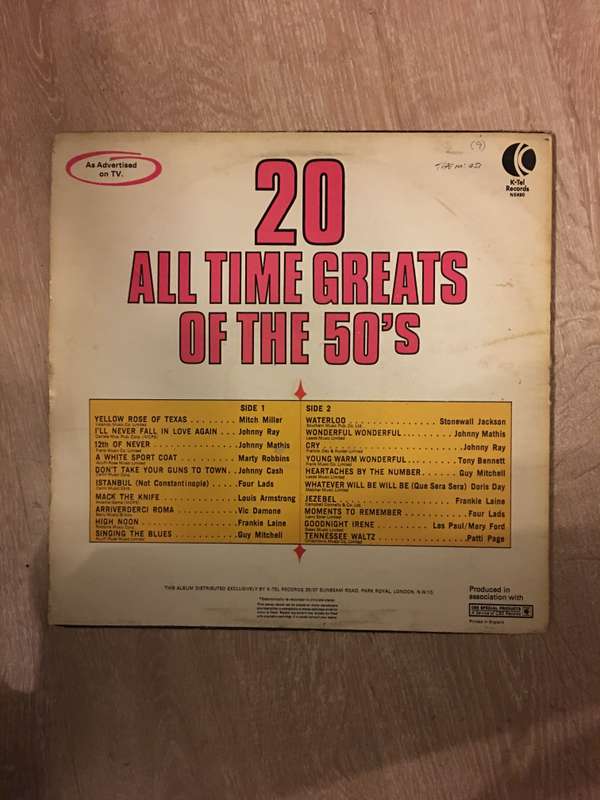KTel - Various - 20 All Time Greats of The 50's - Vinyl LP Record - Opened  - Very-Good Quality (VG)