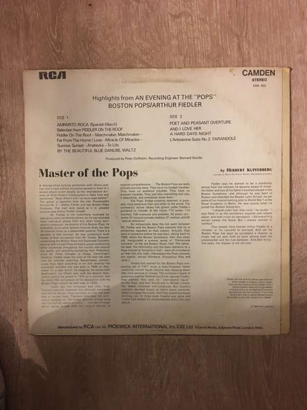 Arthur Fiedler - Boston Pops - An Evening at the Pops - Vinyl LP Record - Opened  - Very-Good Qua...