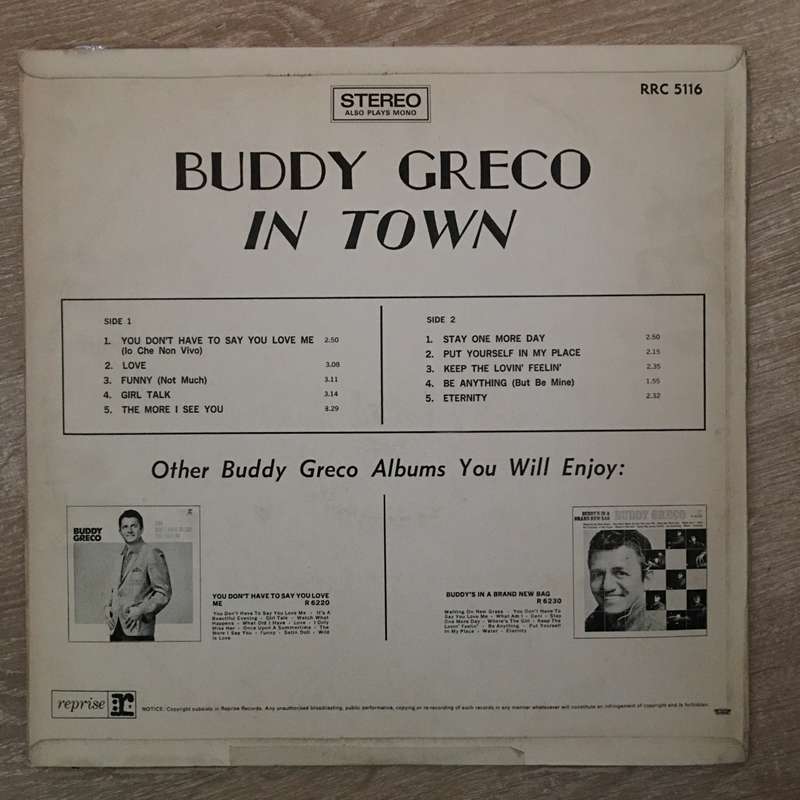 Buddy Greco In Town - Vinyl LP Record - Opened  - Very-Good+ Quality (VG+)