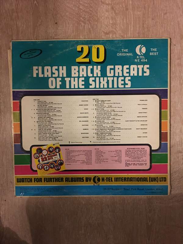 KTel - 20 Flash Back Hits of the Sixties  - Vinyl LP Record - Opened  - Very-Good+ Quality (VG+)