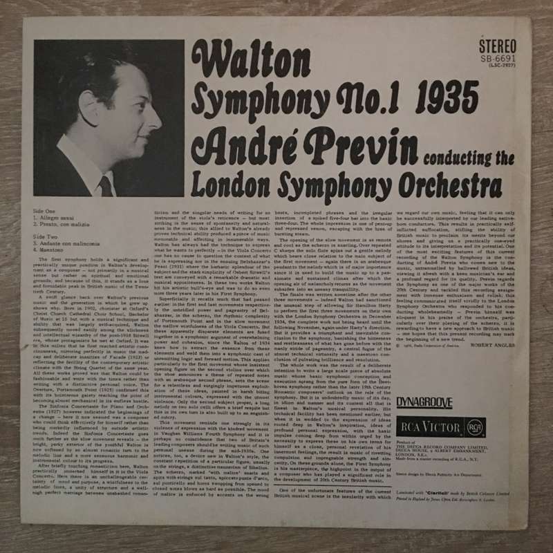André Previn Conducting Walton, London Symphony Orchestra*  Symphony No. 1 - Vinyl LP Reco...