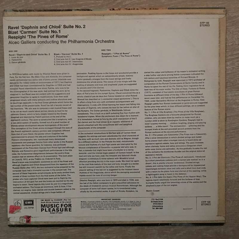 Ravel / Bizet / Respighi - Philharmonia Orchestra / Alceo Galliera  Daphnis & Chloé Suite ...