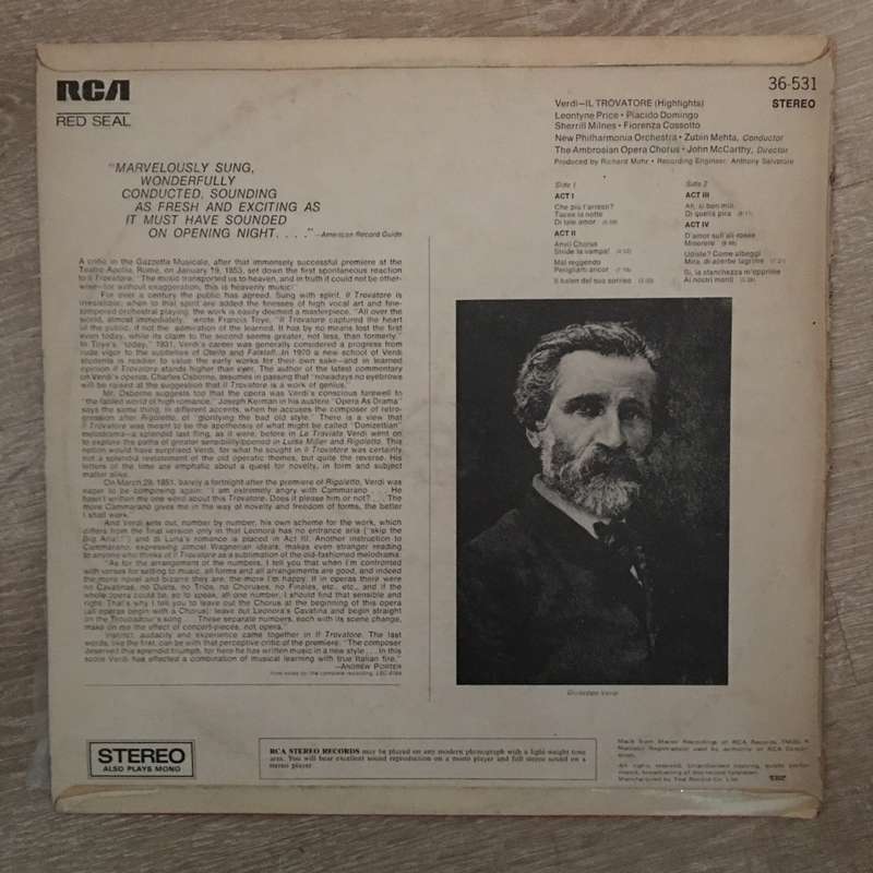 Verdi -  Leontyne Price, Placido Domingo - Zubin Mehta  IL Trovatore - Vinyl LP Record  (VG-)