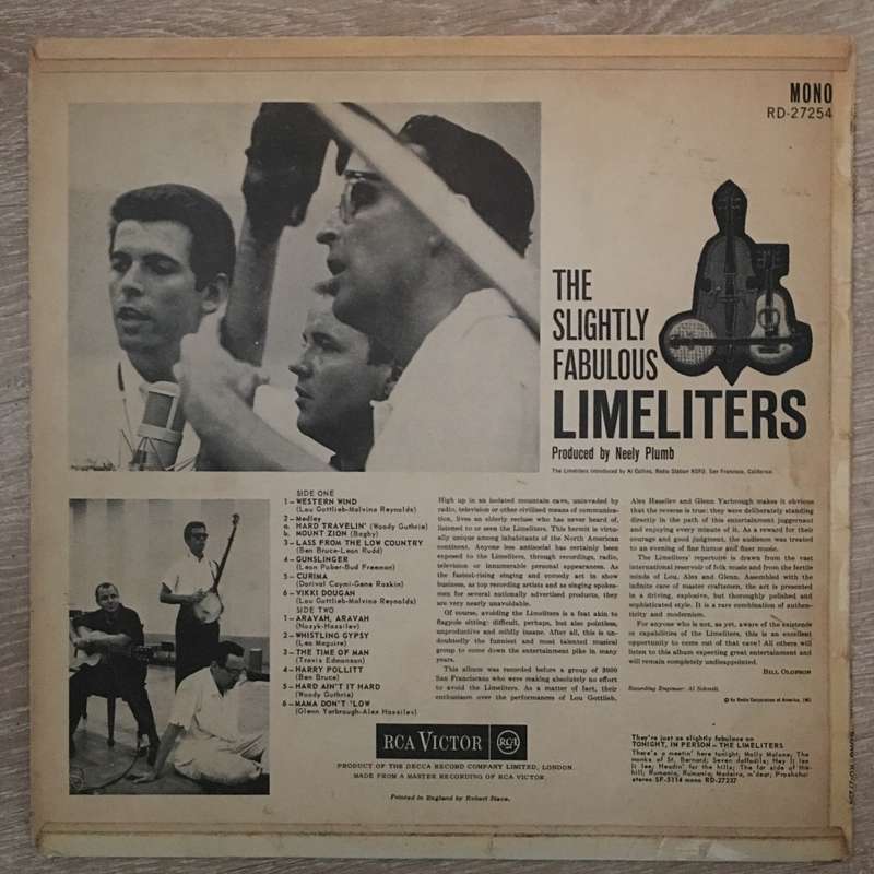 The Limeliters  The Slightly Fabulous Limeliters  Vinyl LP Record - Opened  - Good+ Q...