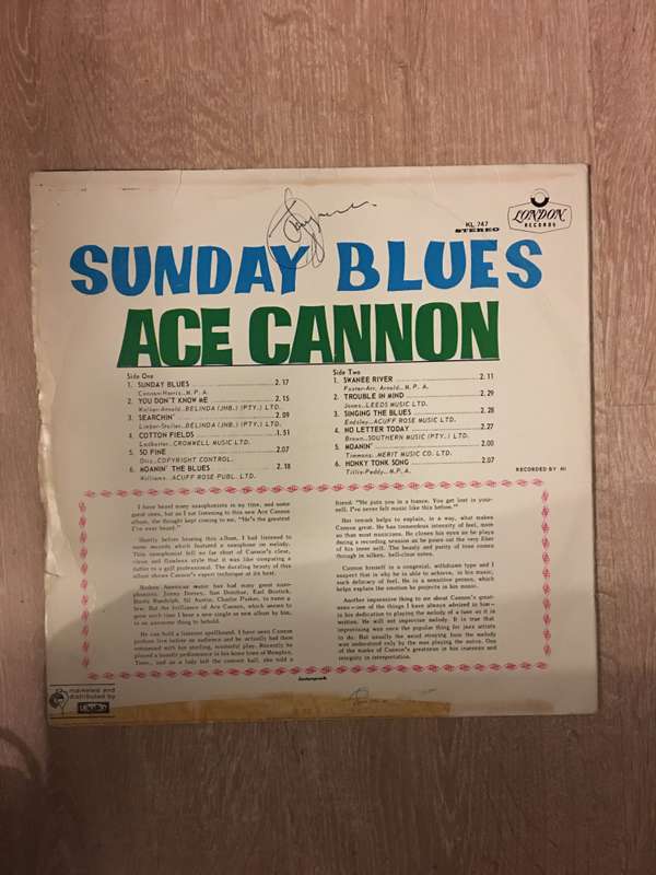 Sunday Blues - Ace Cannon - Vinyl LP Record - Very-Good+ Quality (VG+)