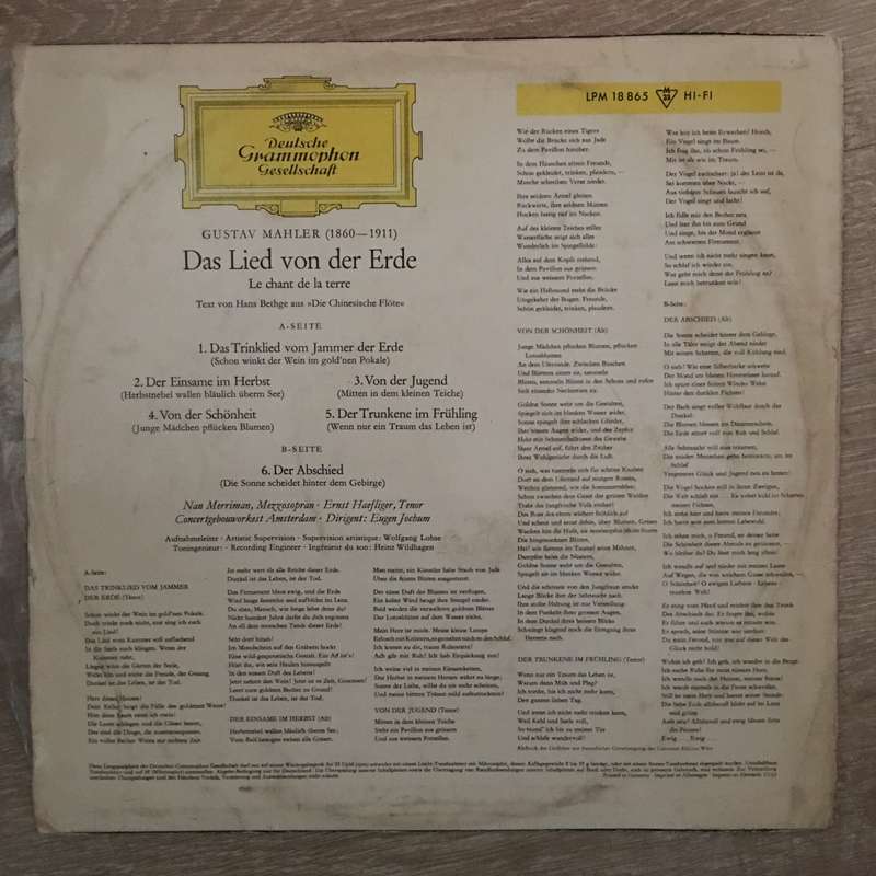 Gustav Mahler - Nan Merriman, Ernst Häfliger, Concertgebouw-Orkest Amsterdam, Eugen Jochum ...