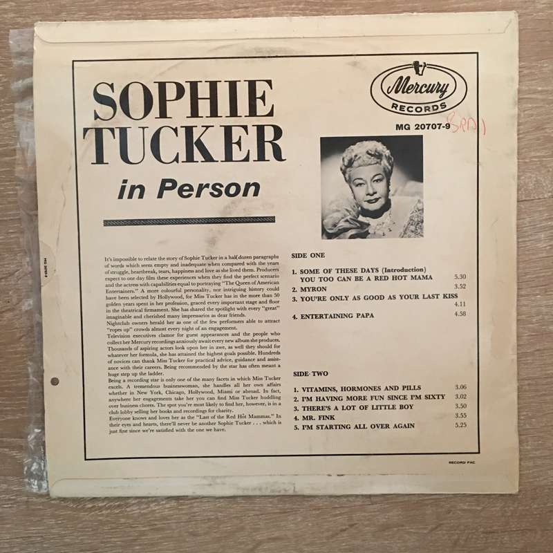 Sophie Tucker  Sophie Tucker In Person with Ted Shapiro - Vinyl LP Record - Opened  - Very-...