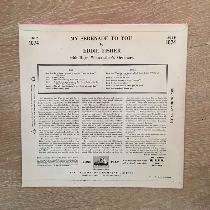 Eddie Fisher - My Serenade To You - Vinyl 10" LP Record - Opened  - Very-Good+ Quality (VG+)