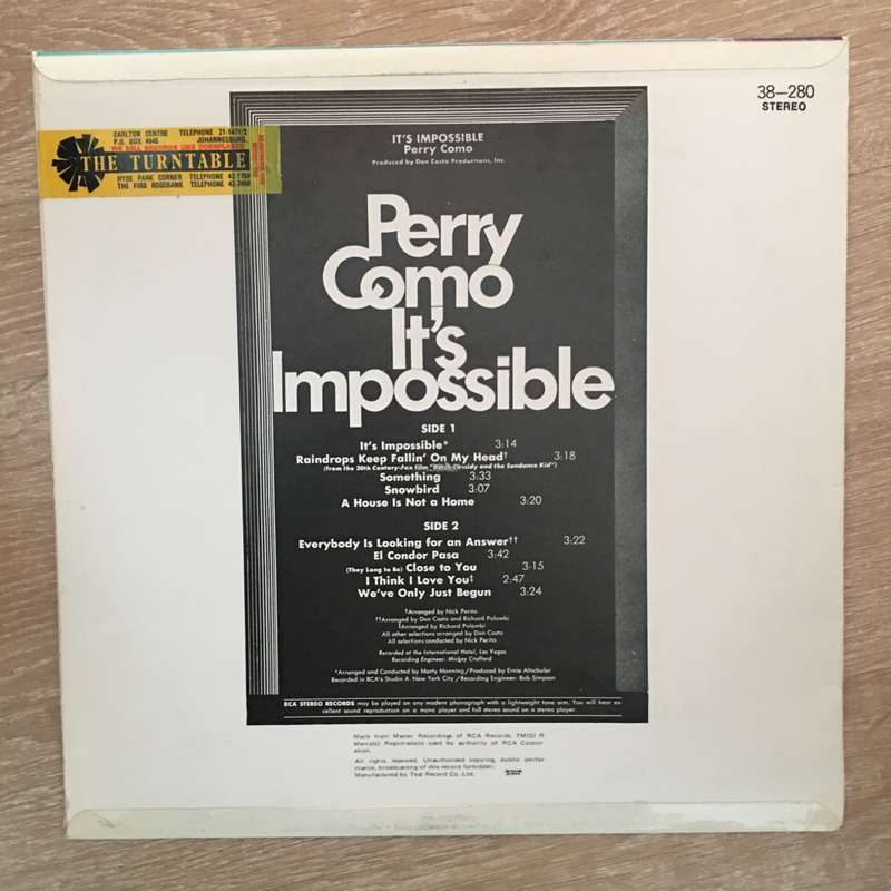 Perry Como - It's Impossible -  Vinyl LP Record - Opened  - Good Quality (G)