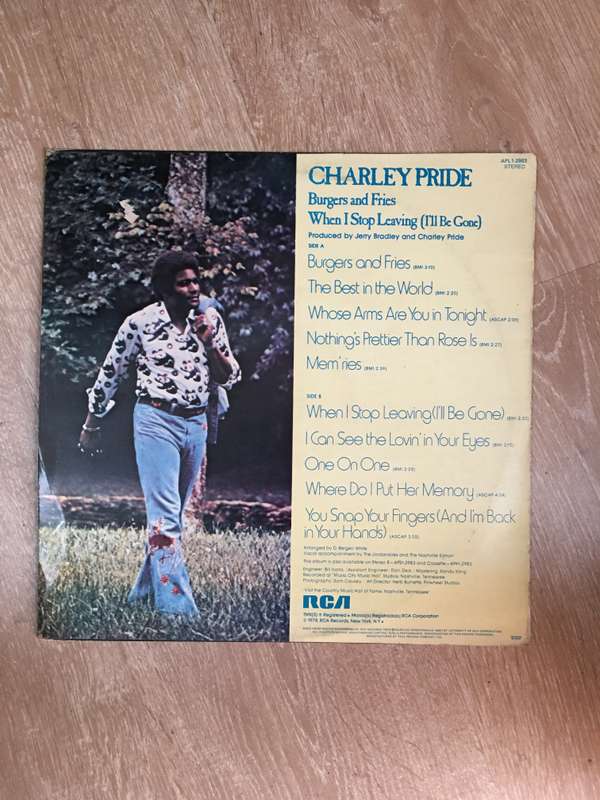 Charley Pride  Burgers And Fries. When I Stop Leaving (I'll Be Gone) - Vinyl LP Record - Op...