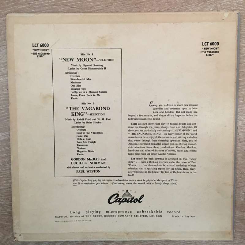 Gordon MacRae With Lucille Norman And Paul Weston And His Orchestra  The Vagabond King And ...