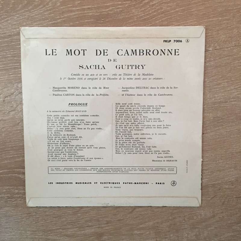 Sacha Guitry  Le Mot De Cambronne (Comédie En 1 Acte) - Vinyl LP Record - Opened  - Very-G...