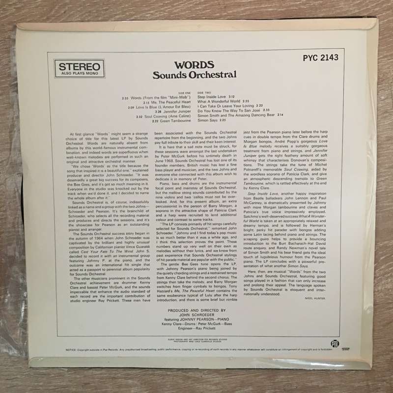 Sounds Orchestral - Words - Vinyl LP Record - Opened  - Very-Good+ Quality (VG+)