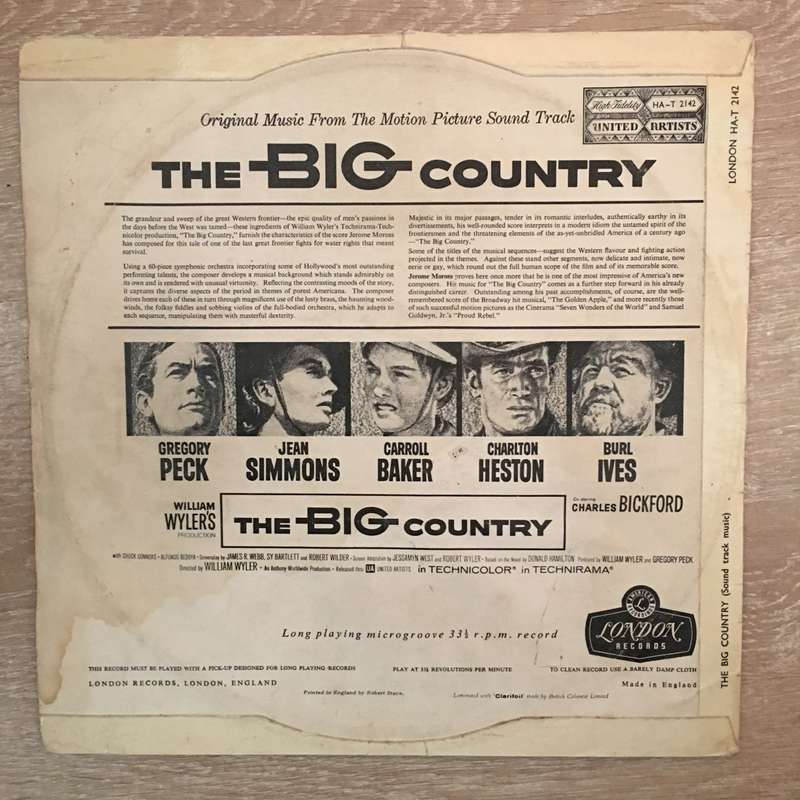 The Big Country - Original Soundtrack  Vinyl LP Record - Opened  - Good+ Quality (G+)