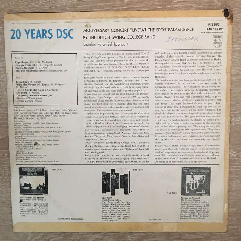DSC - Dutch Swing College Band - 20 Years  Vinyl LP Record - Good+ Quality (G+)