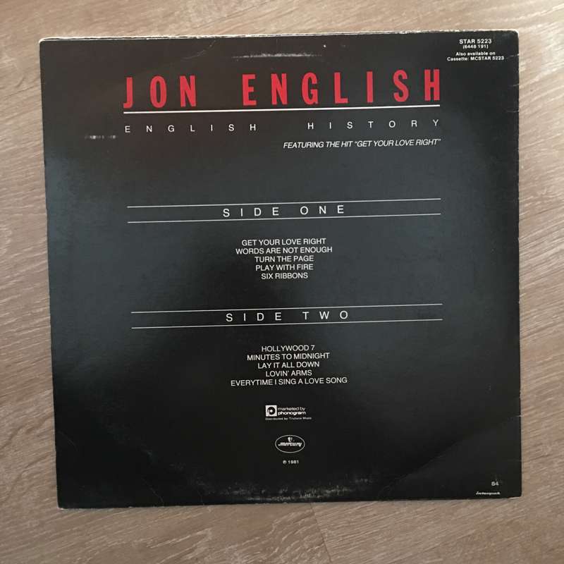 Jon English  English History -  Vinyl LP Record - Opened  - Very-Good+ Quality (VG+)