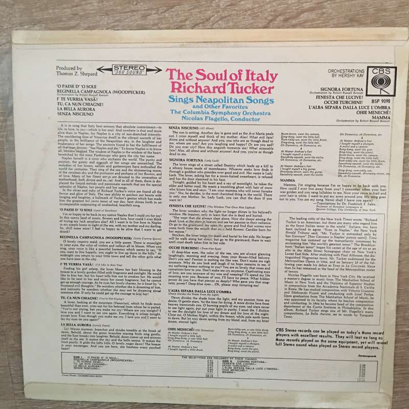 Richard Tucker - The Soul Of Italy - Vinyl LP Record - Opened  - Very-Good Quality (VG)