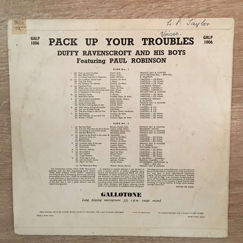 Duffy Ravenscroft - Pack Up Your Troubles - Vinyl LP Record - Opened  - Very-Good Quality (VG)