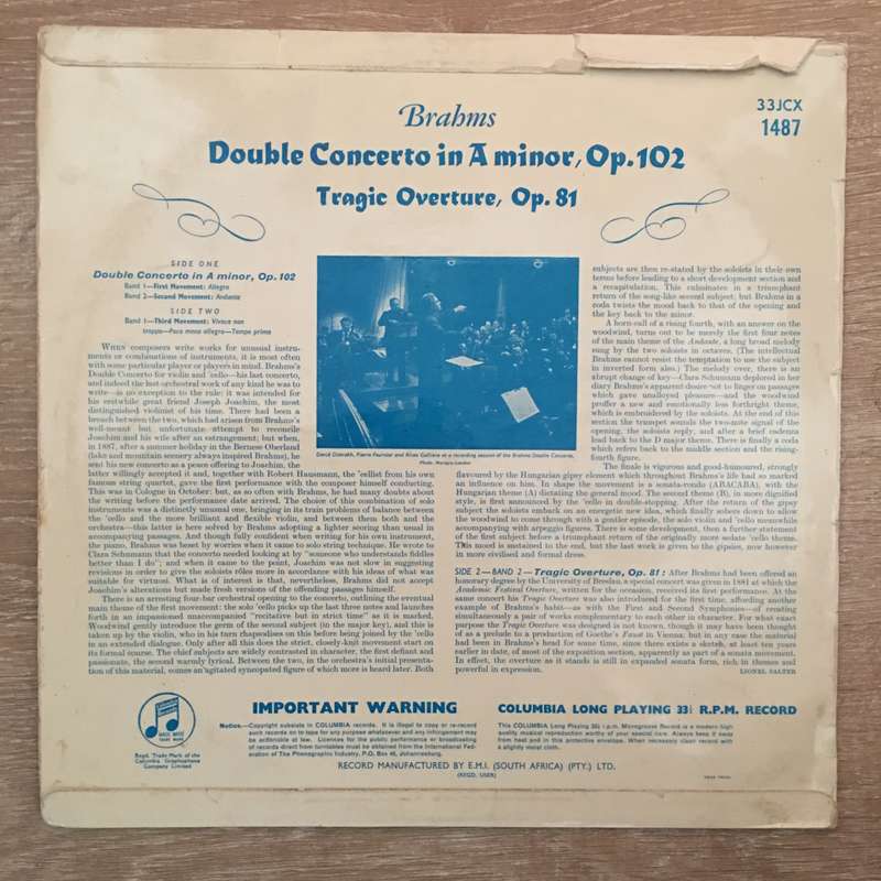 Pierre Fournier - David Oistrakh - Brahms  Brahms Double Concerto, Tragic Overture - Vinyl ...