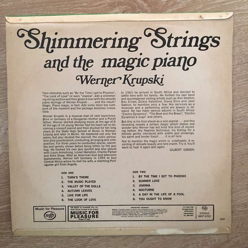 Shimmering Strings and the Magic Piano Of Werner Krupski - Vinyl LP Record - Opened  - Very-Good ...