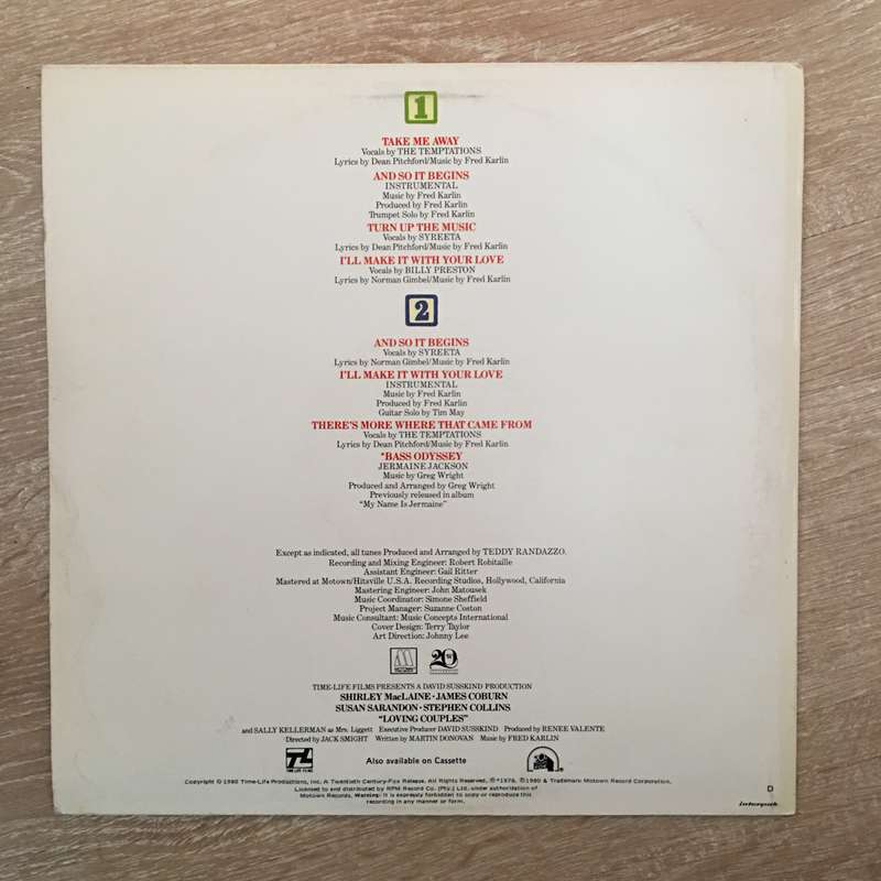 Loving Couples - Original Motion Picture Sound Track  -  Vinyl LP Record - Very-Good+ Quality (VG+)