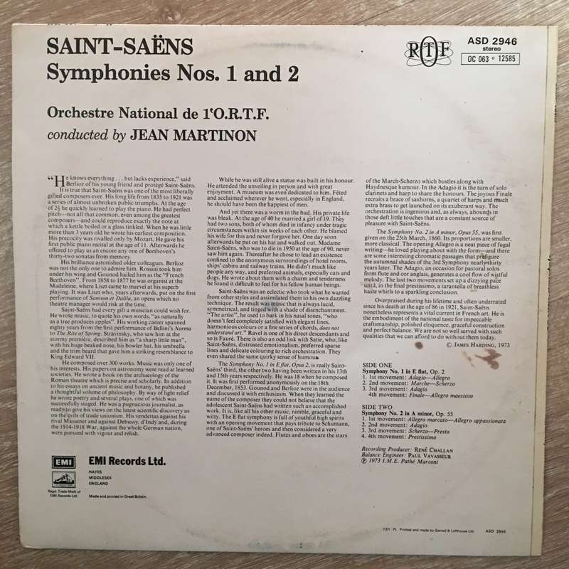 Saint-Saëns - Jean Martinon, Orchestre National De La RTF  Symphonies - No. 1 In E Flat (1...