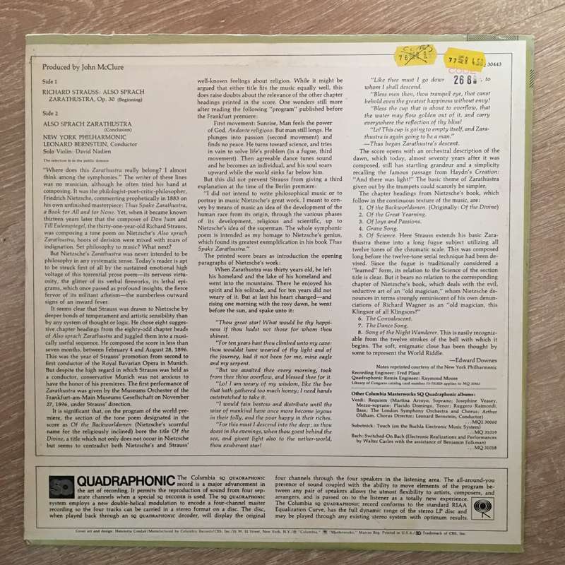 Bernstein, New York Philharmonic - Richard Strauss  Also Sprach Zarathustra - Vinyl LP R...