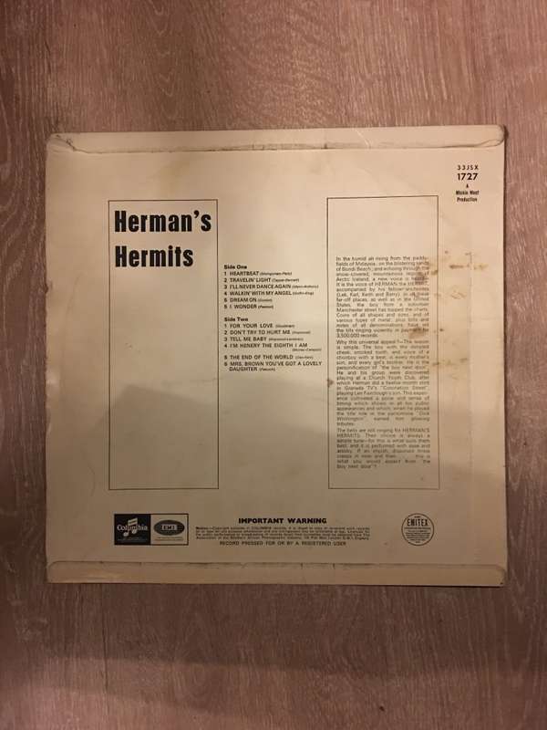 Herman's Hermits -  Vinyl LP Record - Opened  - Very-Good Quality (VG)