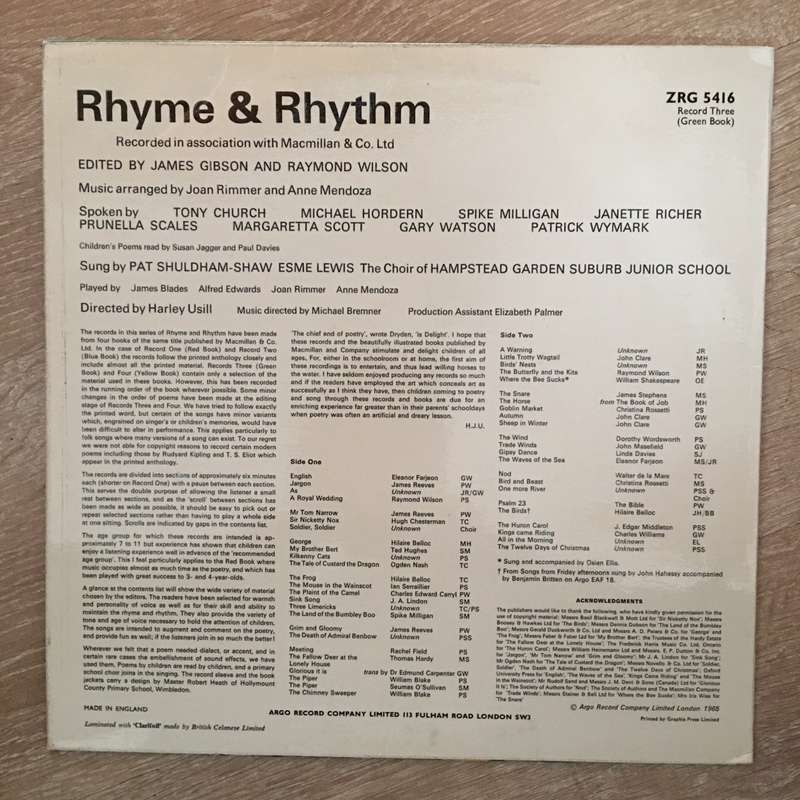 Rhyme & Rhythm - Poems and Songs For Children - Vinyl LP Record - Opened  - Very-Good+ Quality...