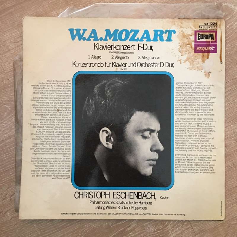 Christoph Eschenbach  Mozart Klavierkonzert F-Dur - Vinyl LP Record - Opened  - Very-Good Q...