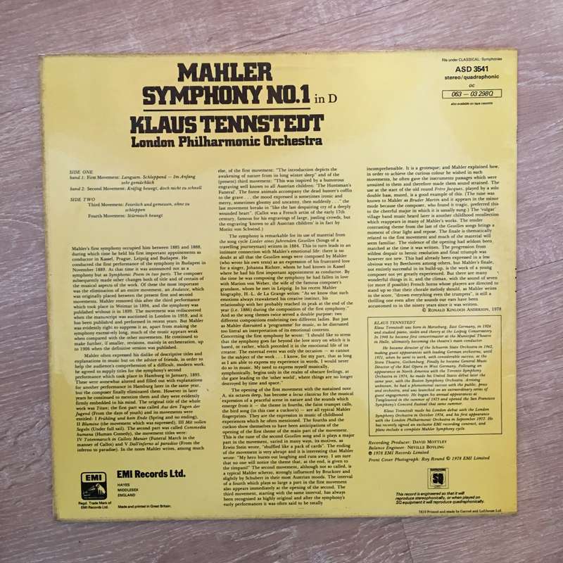 Mahler - Klaus Tennstedt, London Philharmonic Orchestra  Mahler Symphony No. 1 - Vinyl LP O...